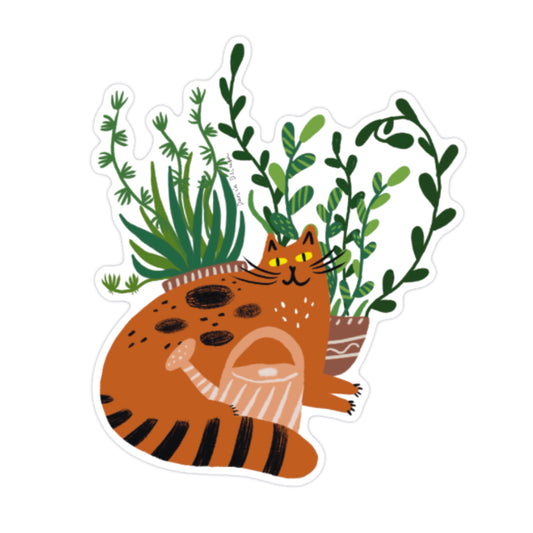 Sticker: Red Cat and Plant