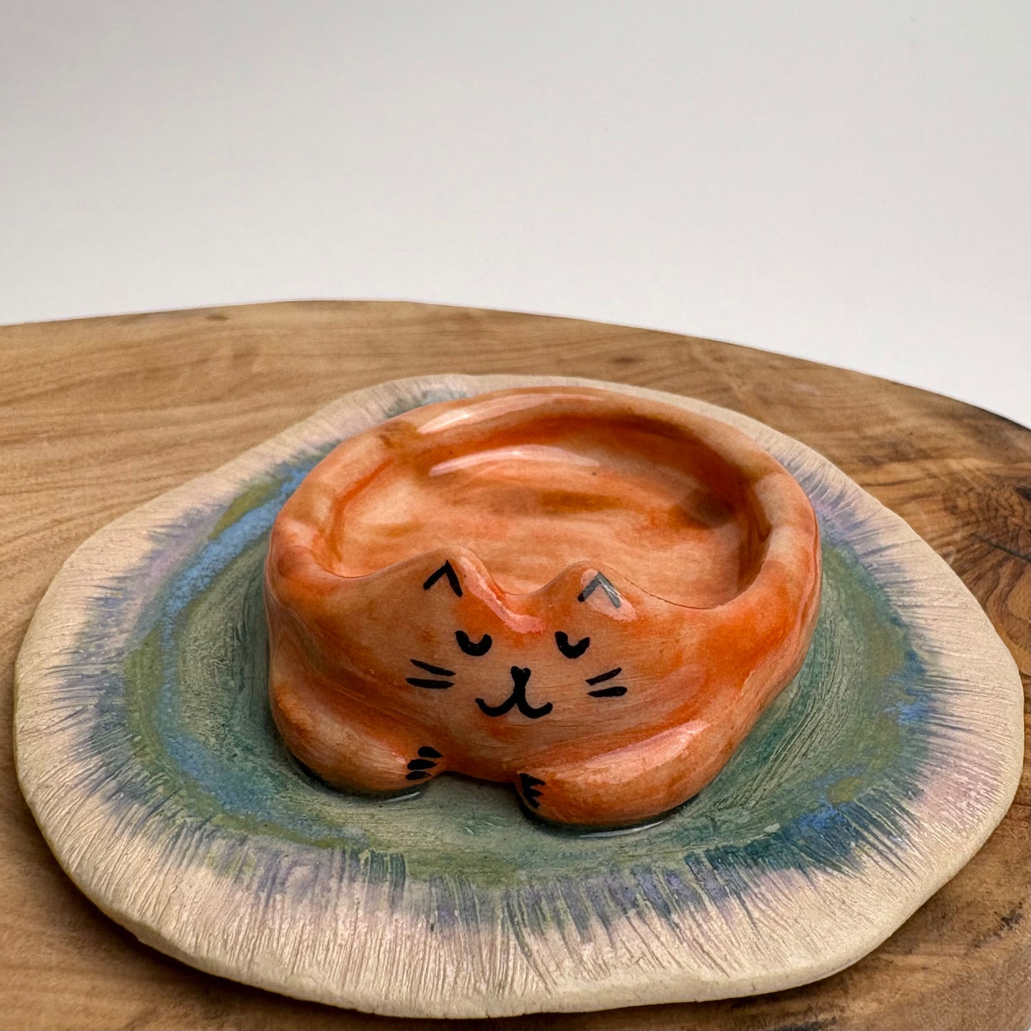 Cat on a Rug/ Handmade Ceramic Cat Trinket Dish