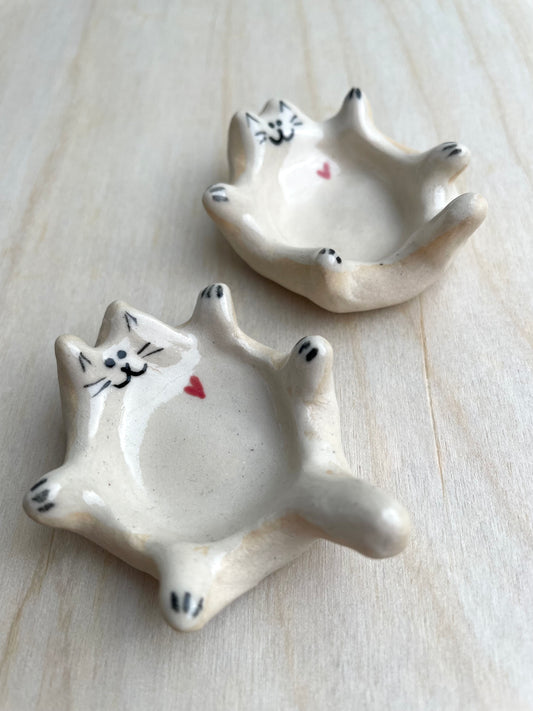 Mini handmade ceramic cat ring dish