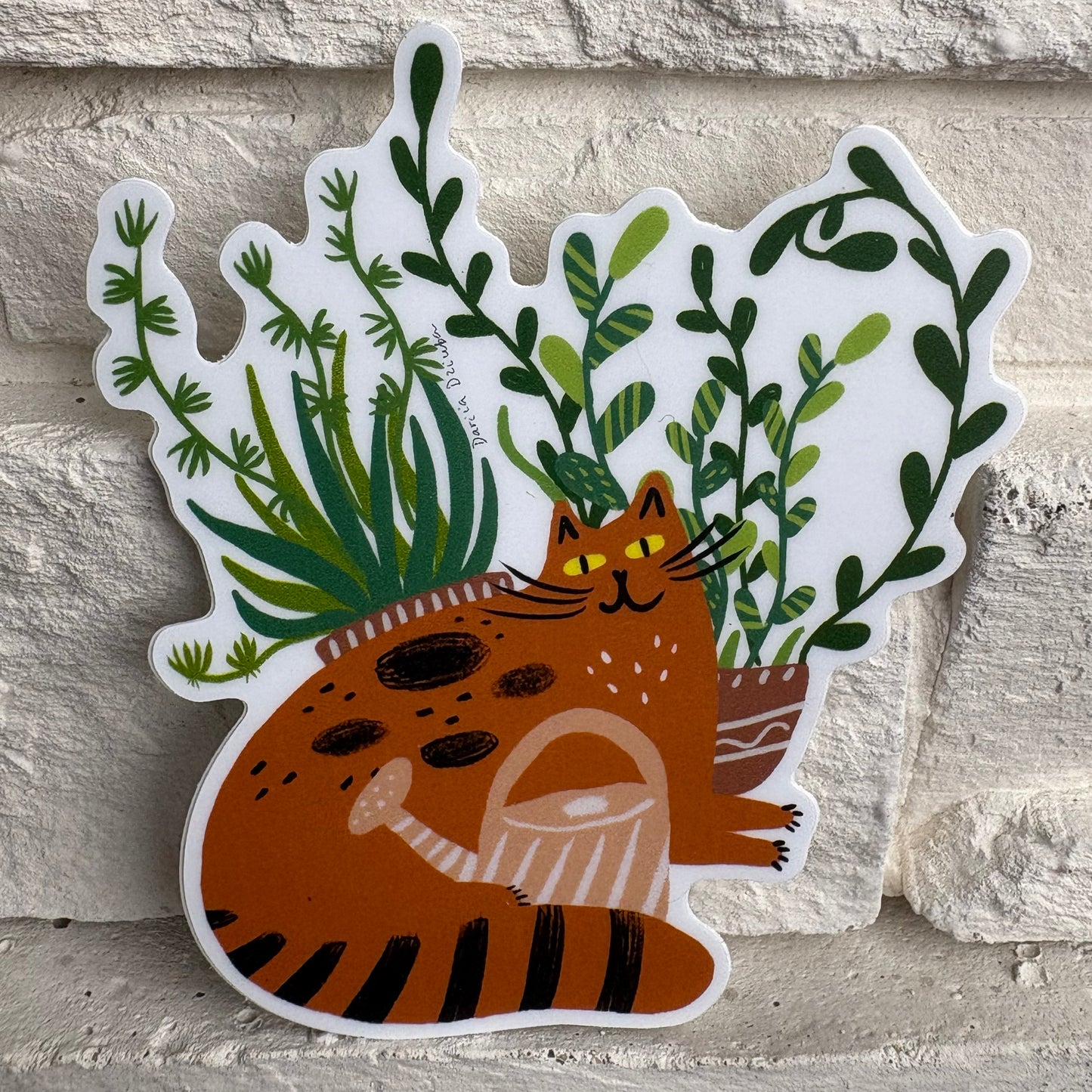 Sticker: Red Cat and Plant