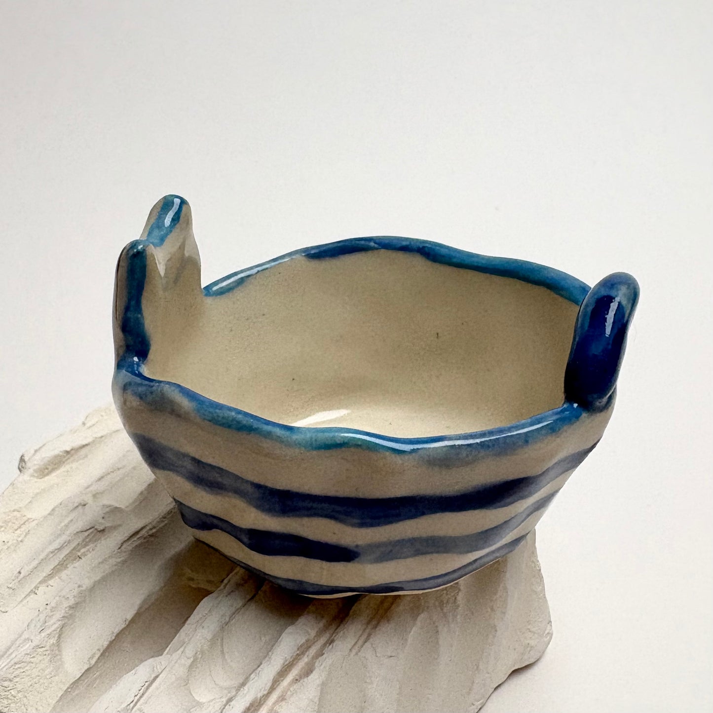 Handmade Mini Striped Ceramic Trinket Dish Bowl