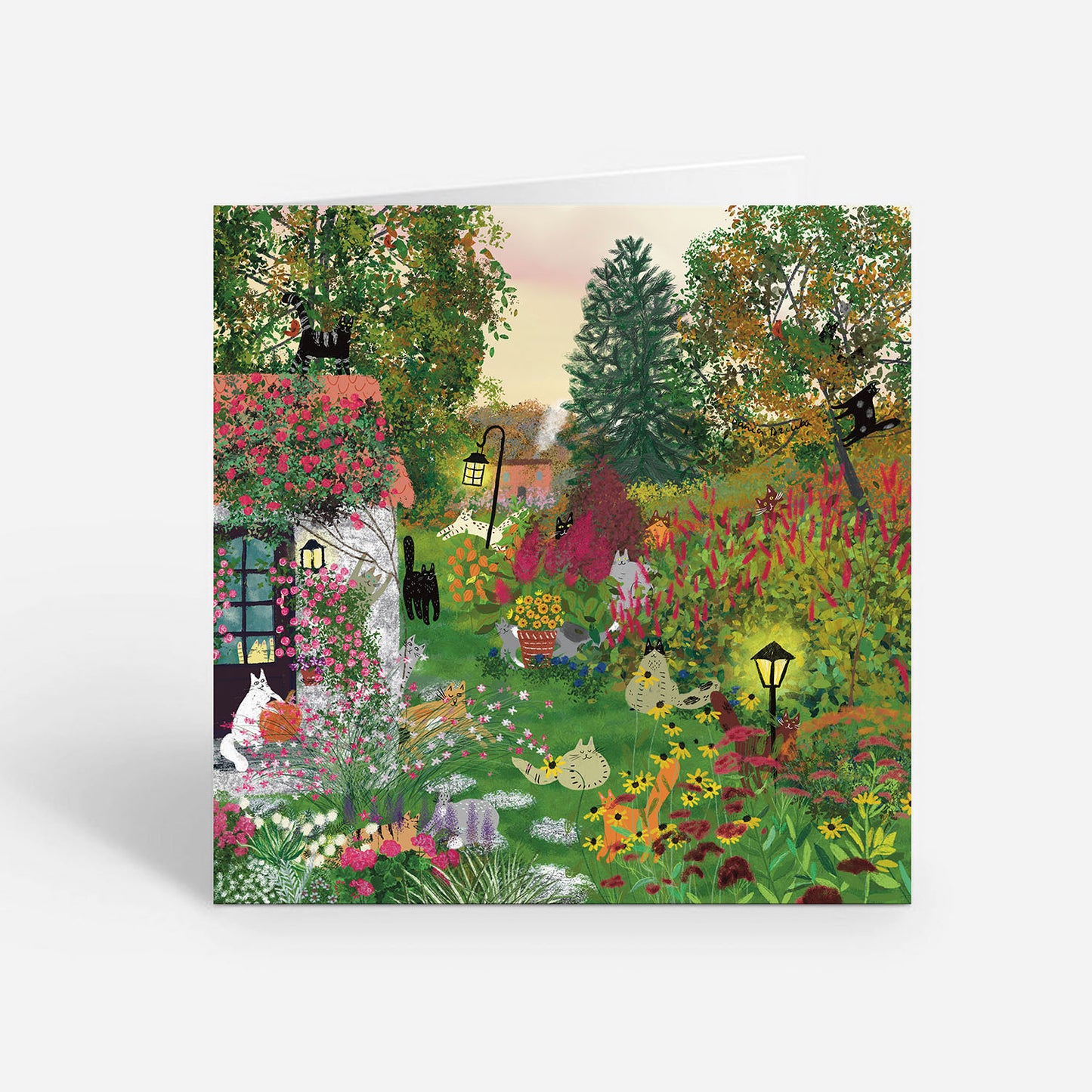 Chats de carte carrée dans un jardin d’automne: Carte de vœux pliante