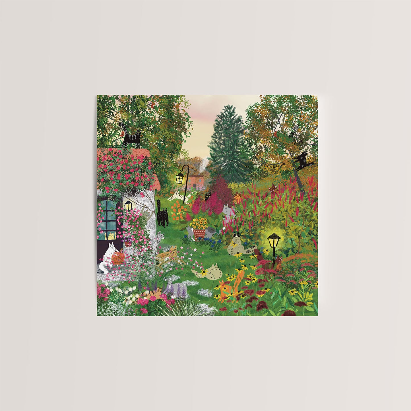 Chats de carte carrée dans un jardin d’automne: Carte de vœux pliante