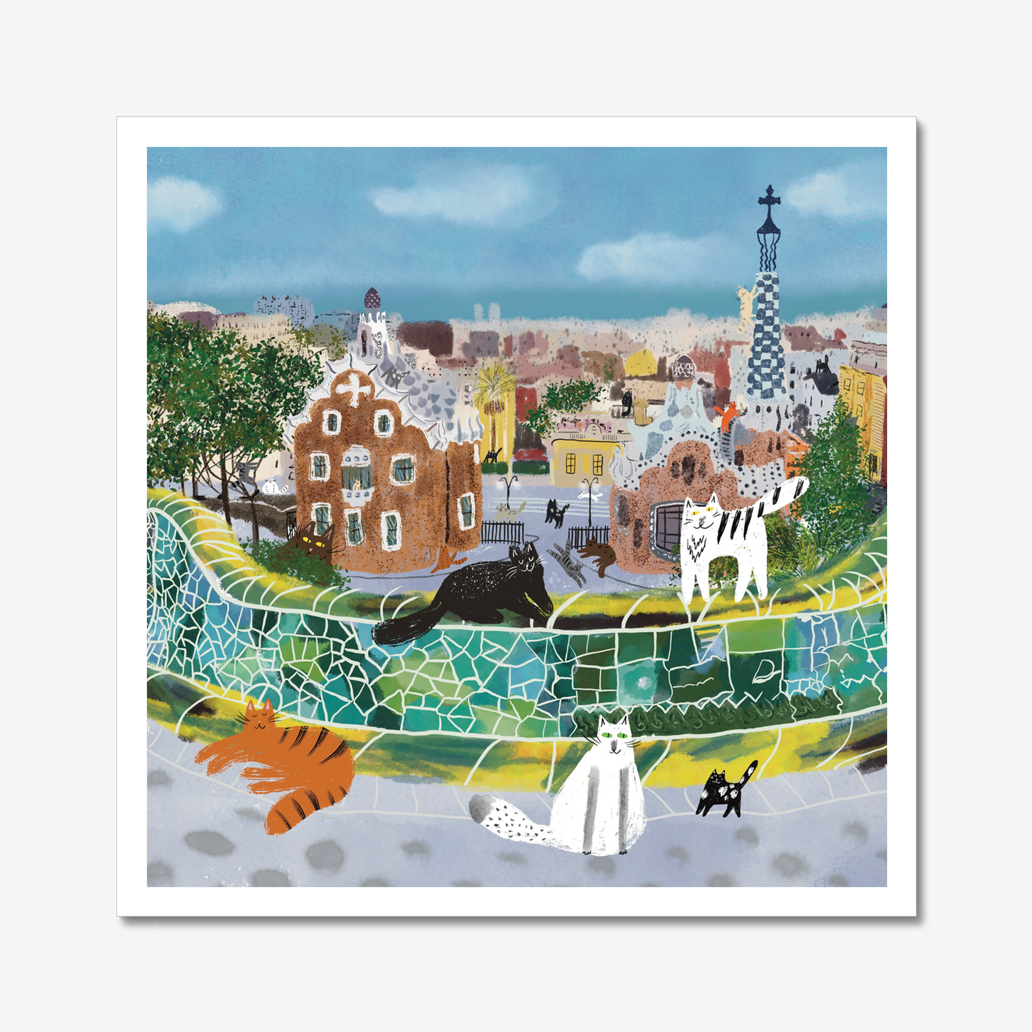 Unframed Art Print: Cats in Barcelona (Gaudi park)