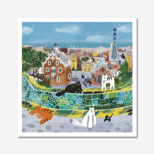 Unframed Art Print: Cats in Barcelona (Gaudi park)