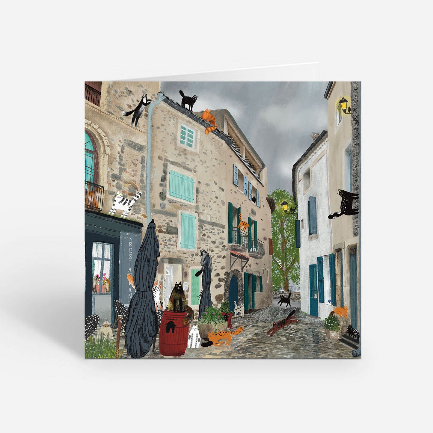 Carte de vœux carrée : Chats du village charmant