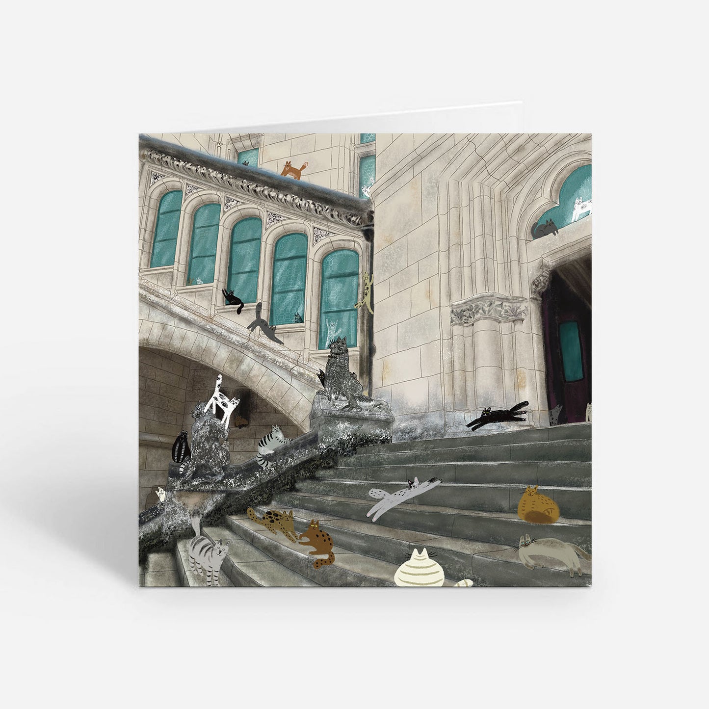 Carte de vœux carrée : Grand Staircase Cats