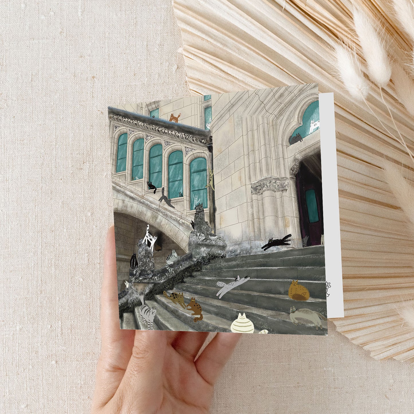 Carte de vœux carrée : Grand Staircase Cats