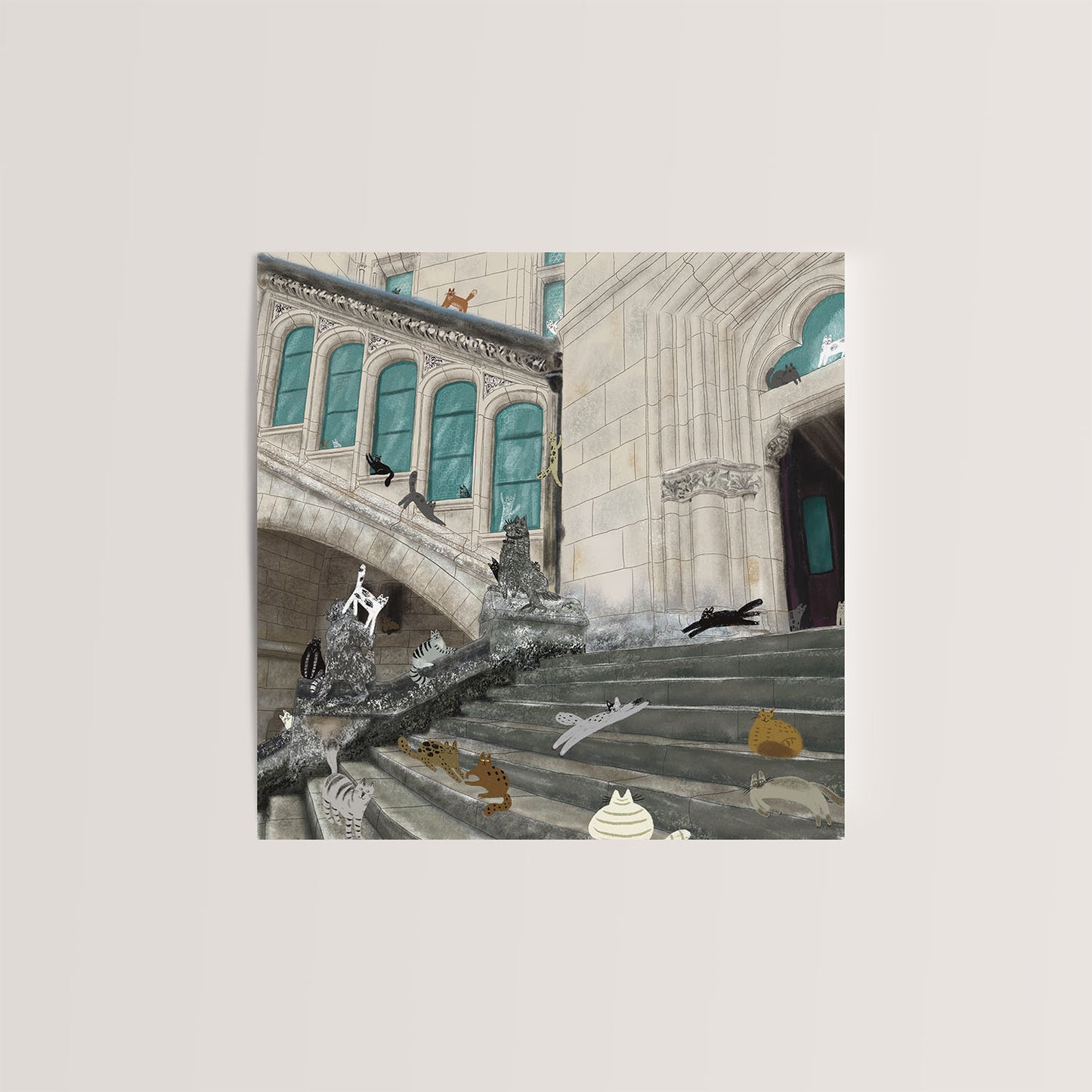 Carte de vœux carrée : Grand Staircase Cats