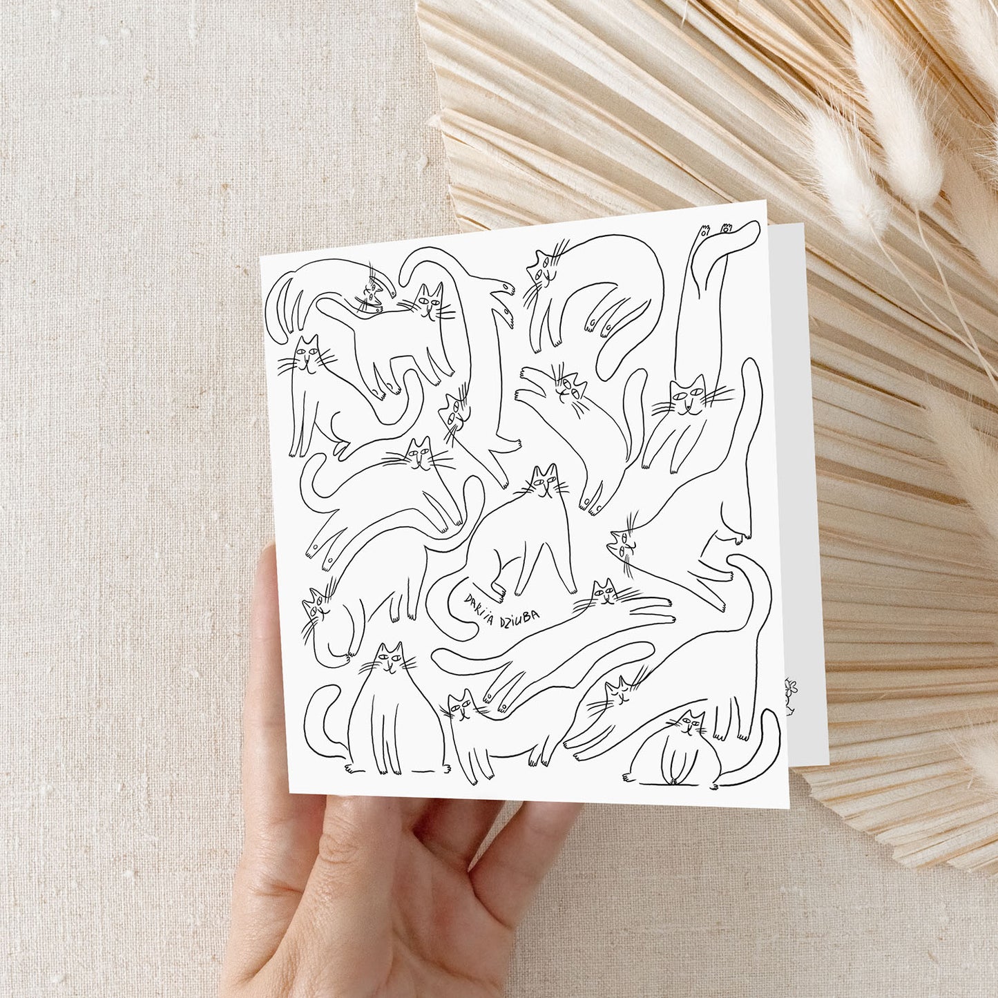 Carte de vœux carrée : Griffonnages de chats curieux