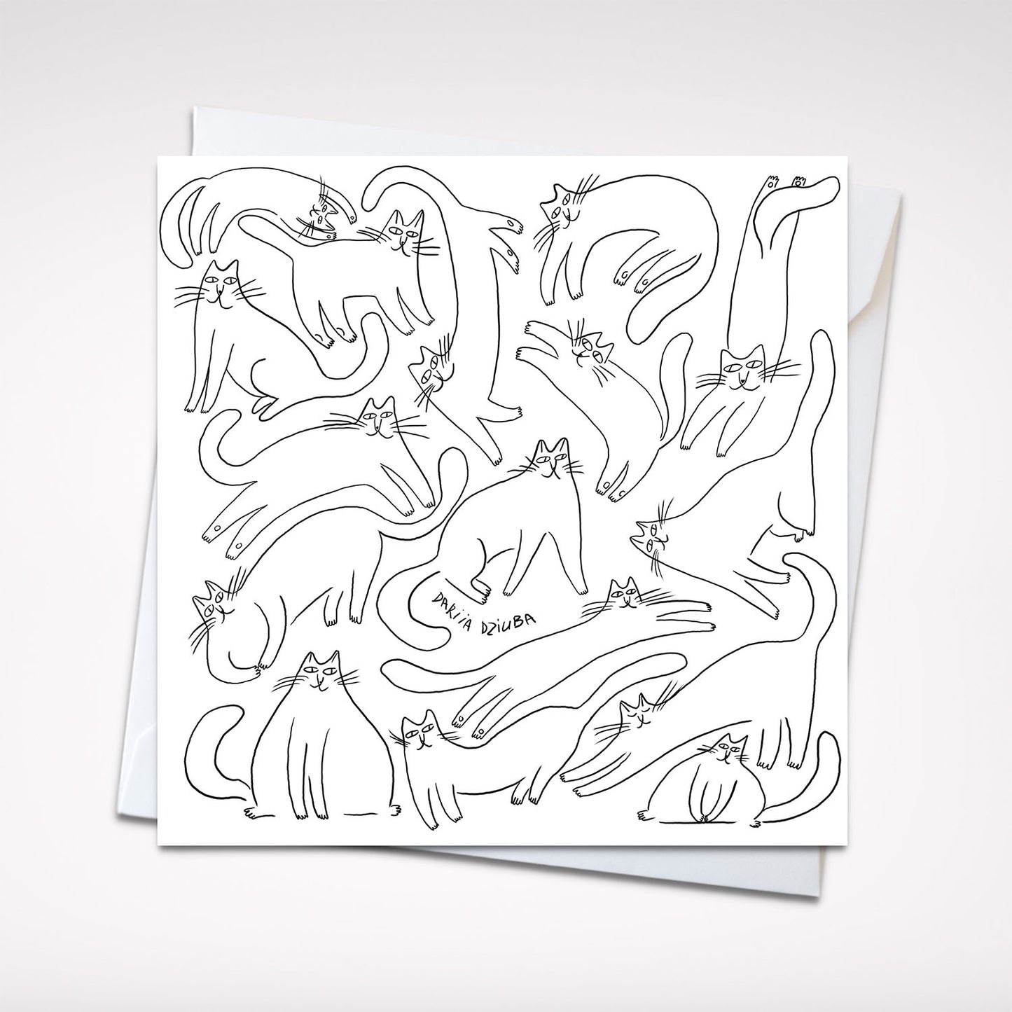 Carte de vœux carrée : Griffonnages de chats curieux