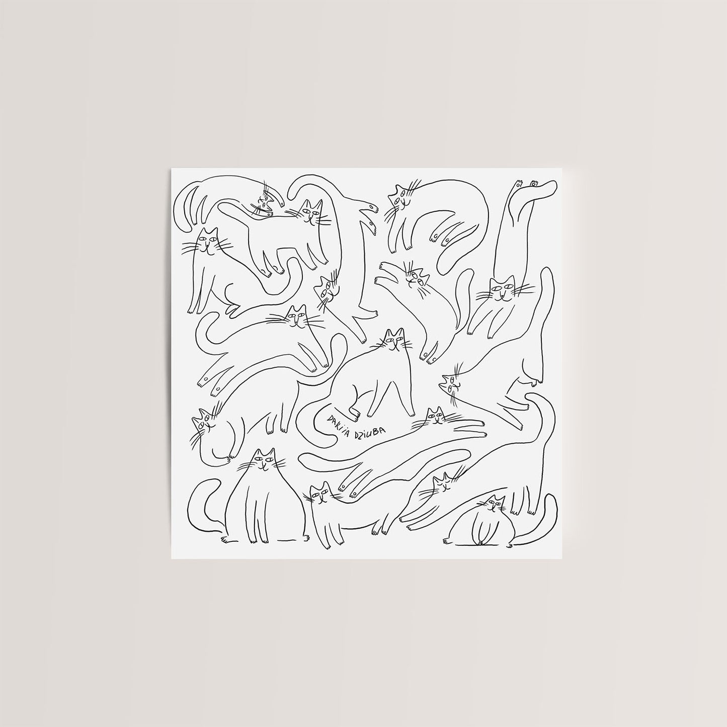 Carte de vœux carrée : Griffonnages de chats curieux