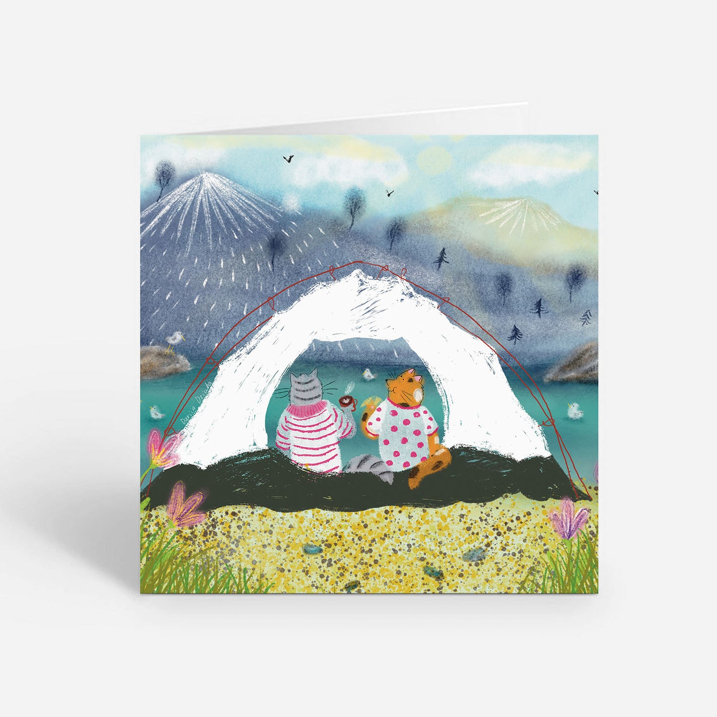 Carte de vœux carrée : Chats en camping