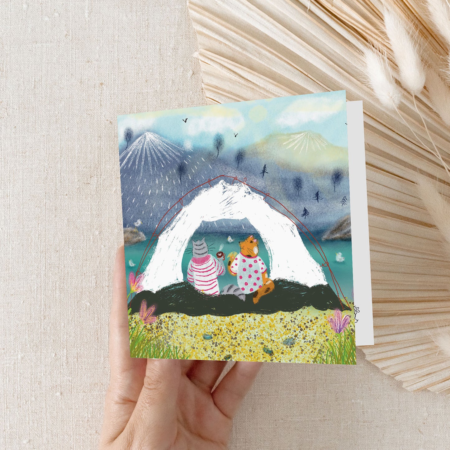 Carte de vœux carrée : Chats en camping