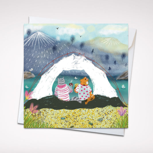 Square Greeting card: Camping Cats