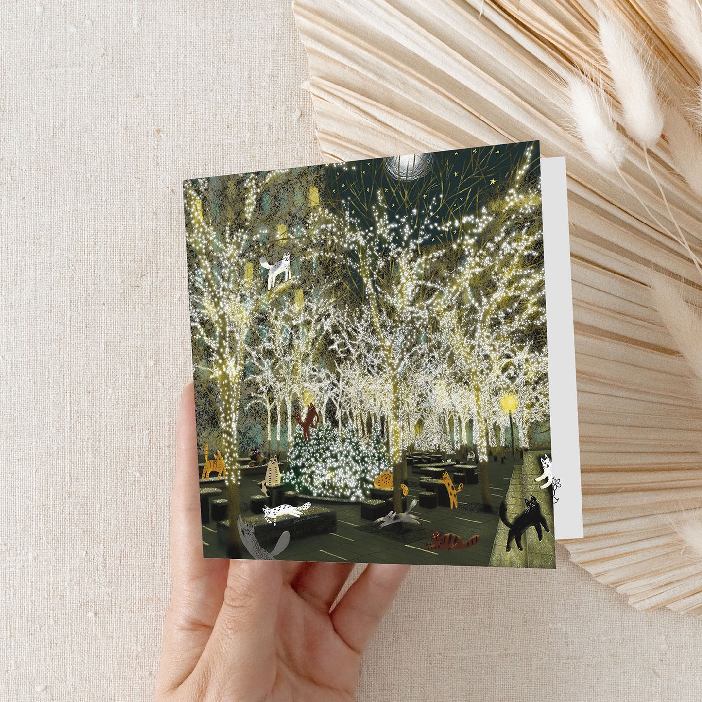 Carte de vœux fantaisiste 5x5 avec chats du parc Zuccotti – Carte vierge inspirée de New York avec enveloppe, parfaite pour les amoureux des chats