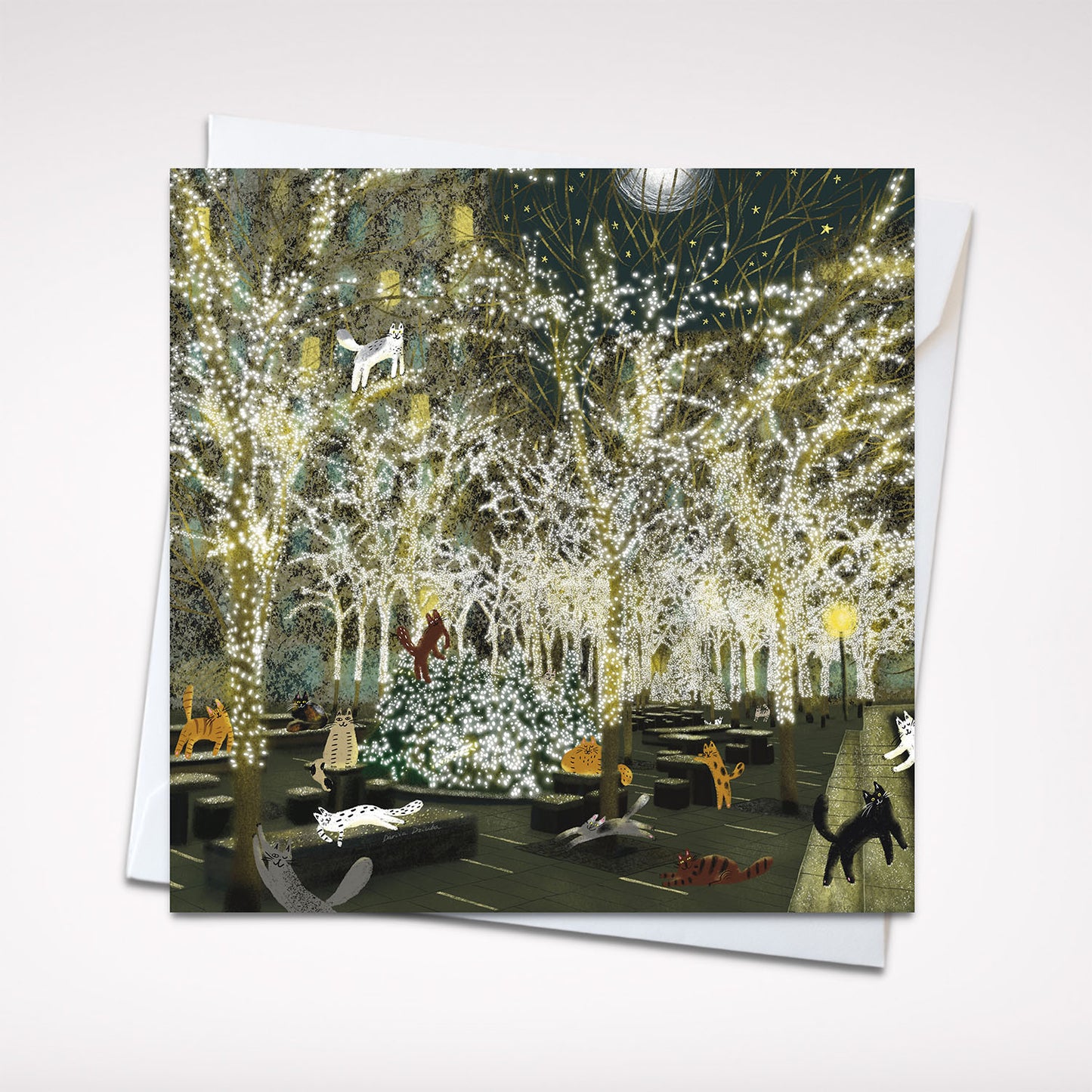 Carte de vœux fantaisiste 5x5 avec chats du parc Zuccotti – Carte vierge inspirée de New York avec enveloppe, parfaite pour les amoureux des chats