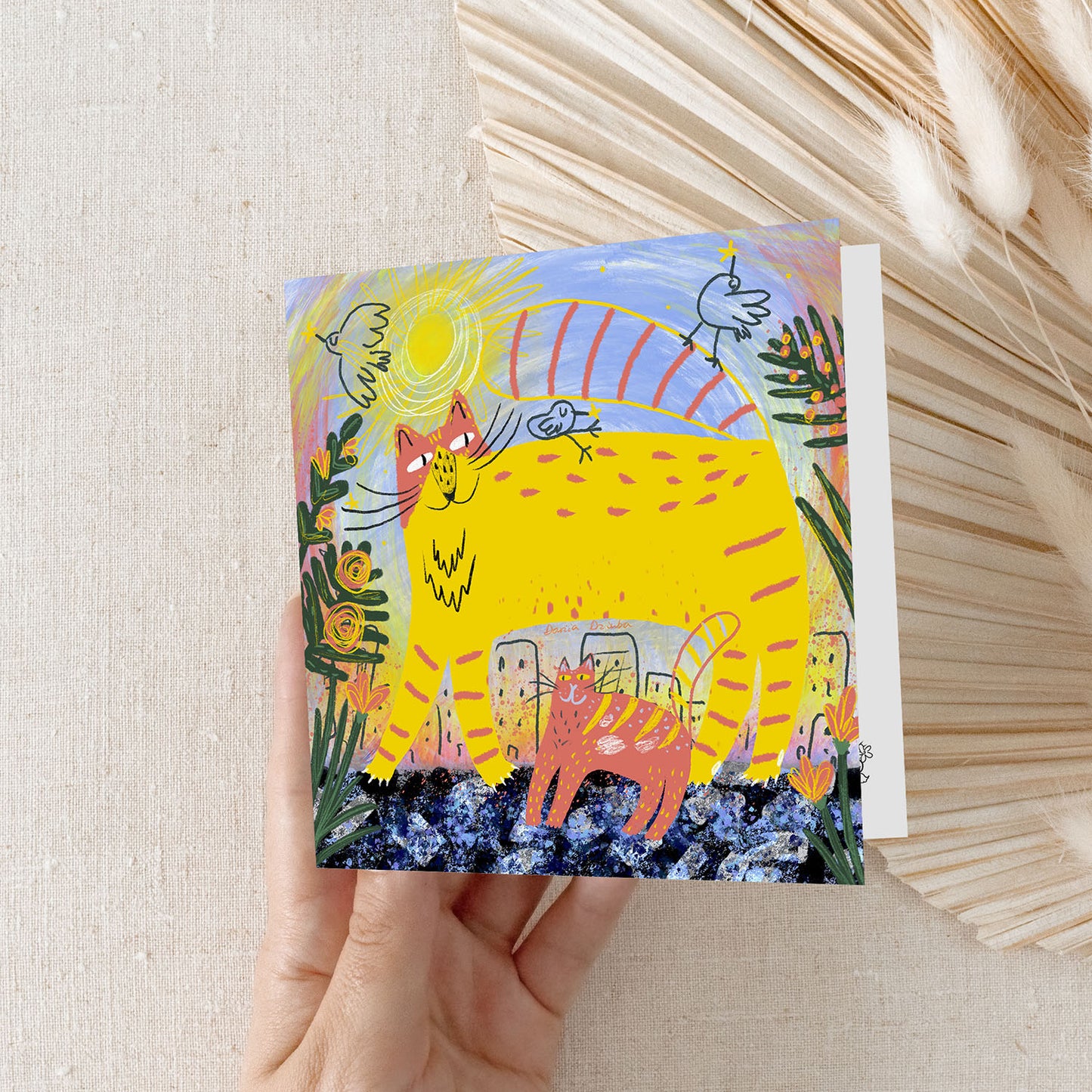 Sunshine Cats 5x5 Greeting Card – Vibrant Cat-Themed Blank Card with Envelope, Purrfect for Cat Lovers and Bright Days