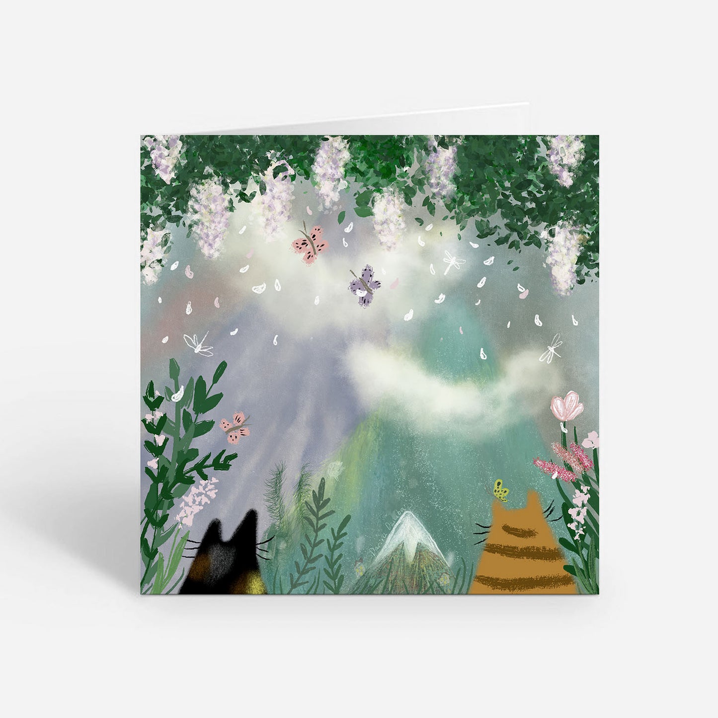 Paws and Reflect 5x5 Greeting Card – Tranquil Cat Lovers Card with Envelope, Perfect for Any Occasion