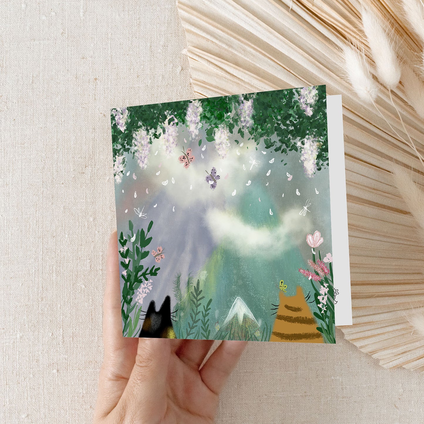 Paws and Reflect 5x5 Greeting Card – Tranquil Cat Lovers Card with Envelope, Perfect for Any Occasion