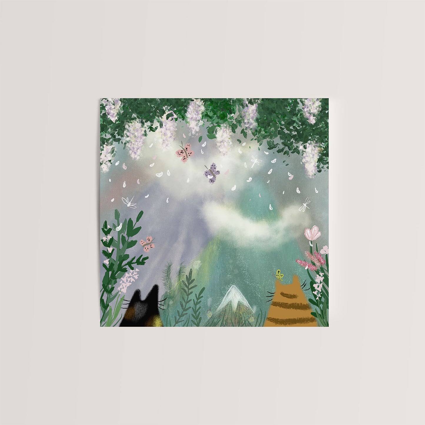 Paws and Reflect 5x5 Greeting Card – Tranquil Cat Lovers Card with Envelope, Perfect for Any Occasion