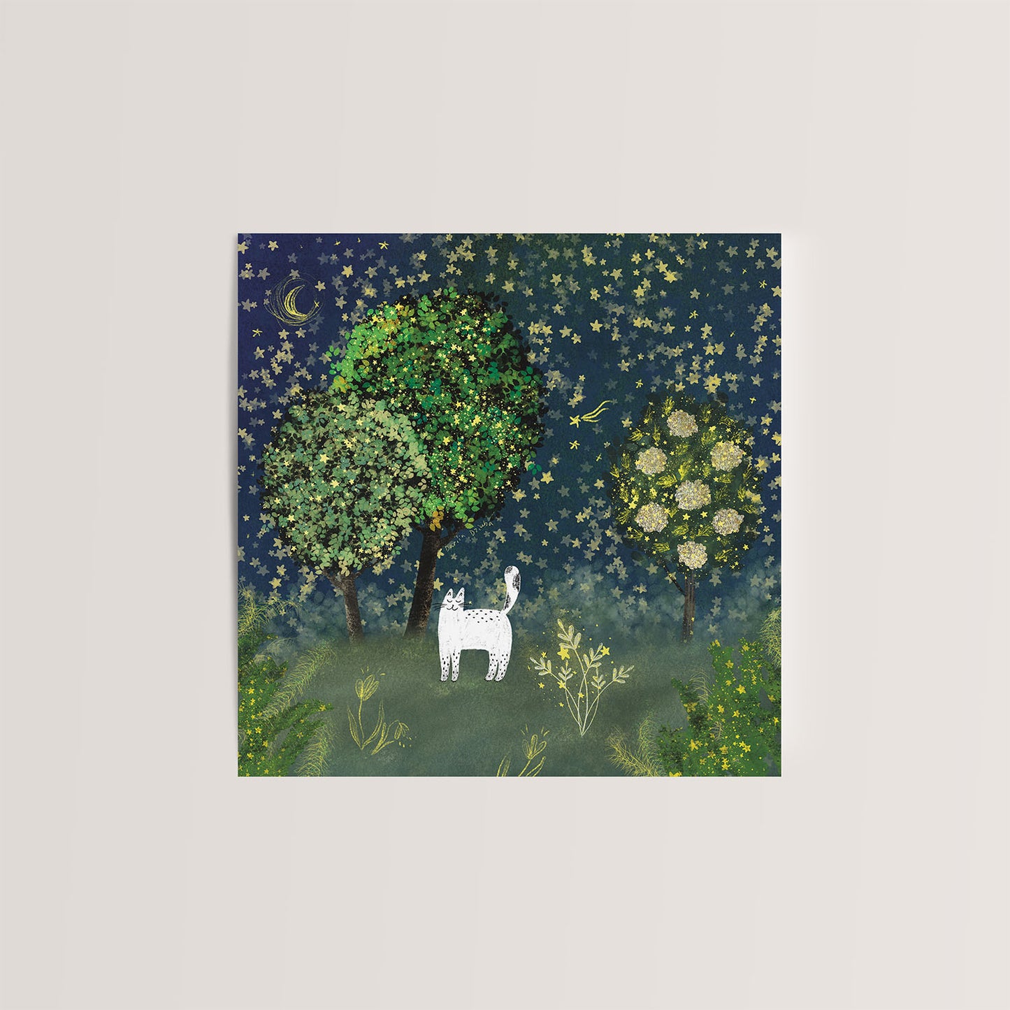 Carte de vœux carrée : Moustaches de la nuit étoilée : une aventure féline céleste - Un chat enchanteur sous les étoiles