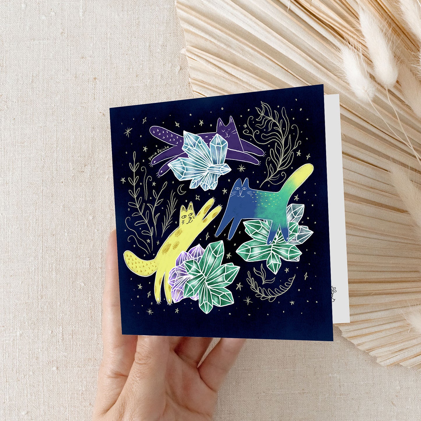 Carte de vœux carrée : Chats de cristal