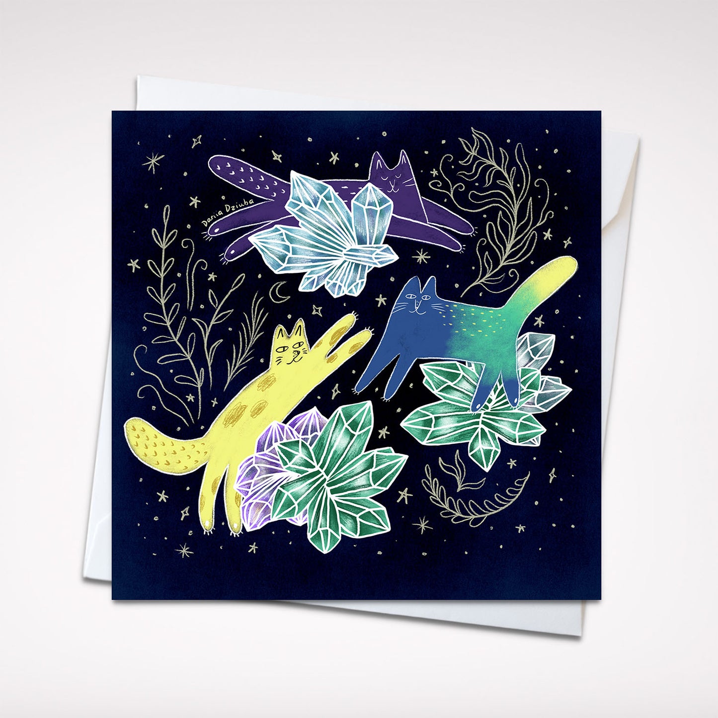 Carte de vœux carrée : Chats de cristal