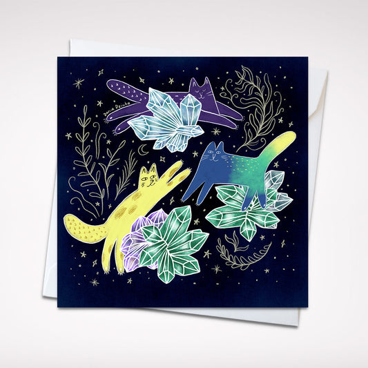 Carte de vœux carrée : Chats de cristal