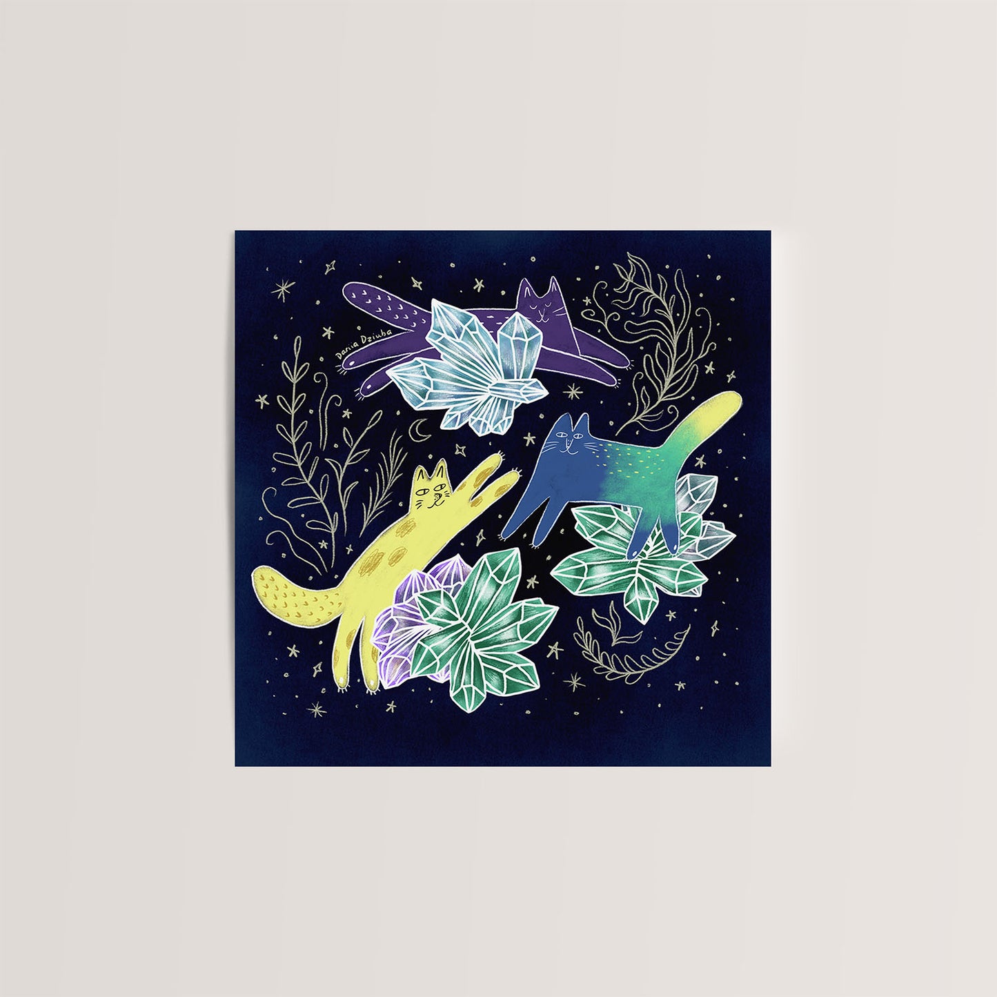 Carte de vœux carrée : Chats de cristal