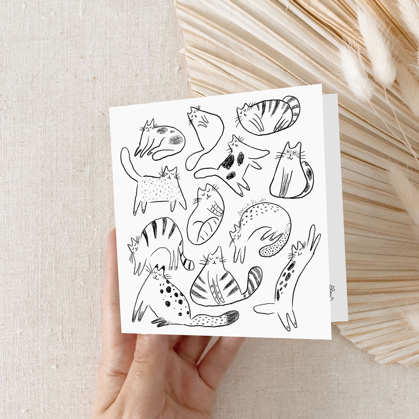 Carte de vœux carrée : Chat noir et blanc minimaliste