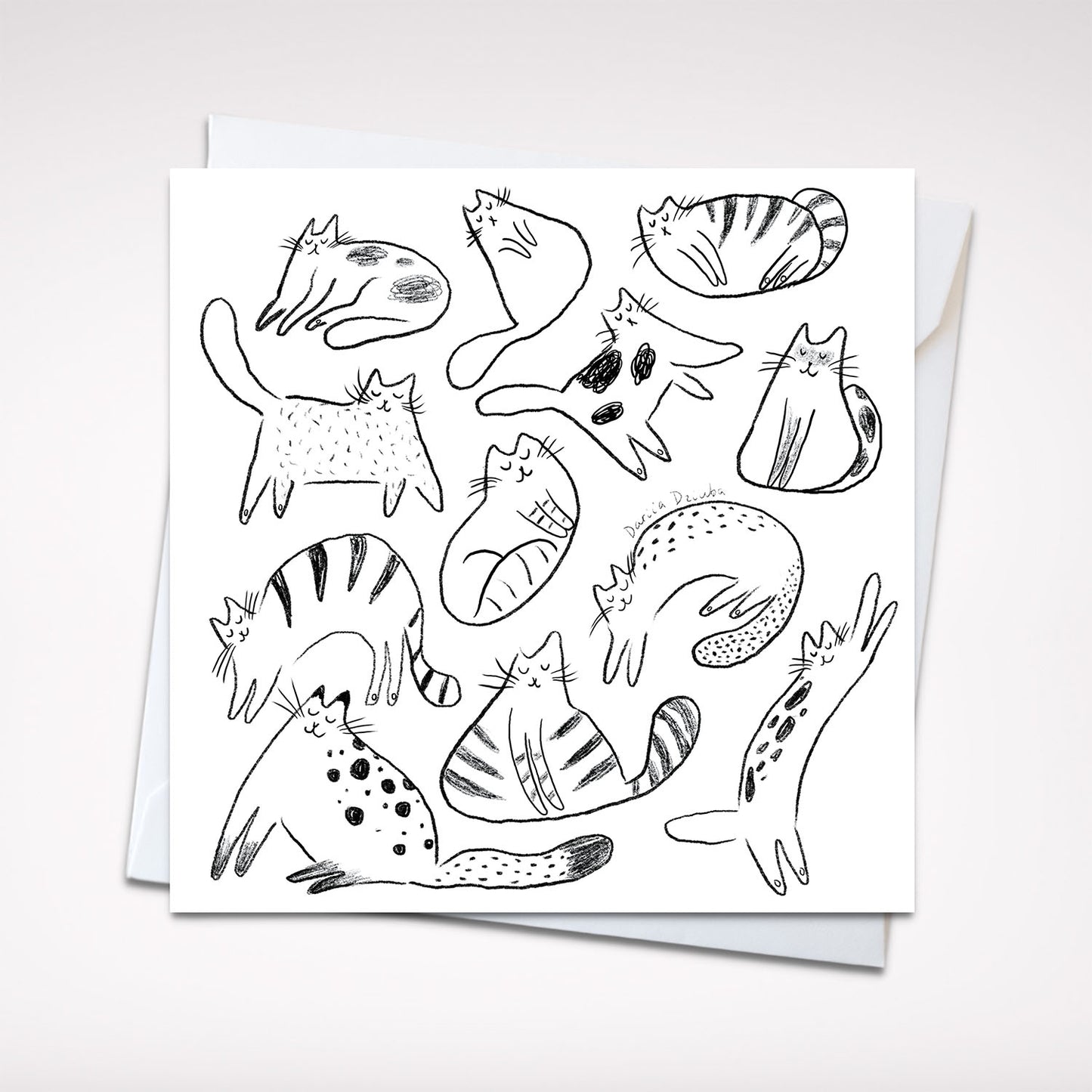 Carte de vœux carrée : Chat noir et blanc minimaliste