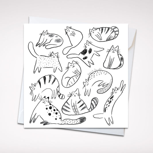 Carte de vœux carrée : Chat noir et blanc minimaliste