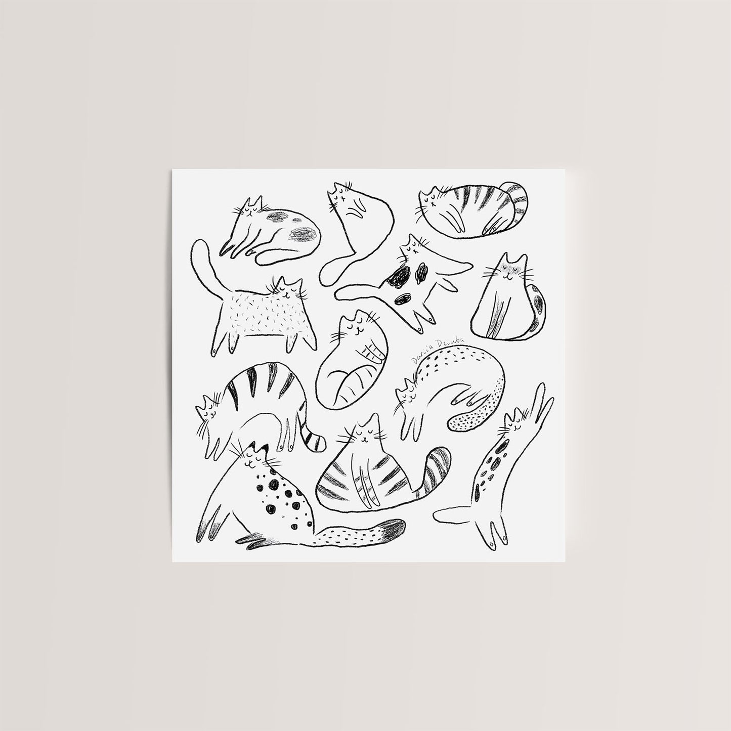 Carte de vœux carrée : Chat noir et blanc minimaliste