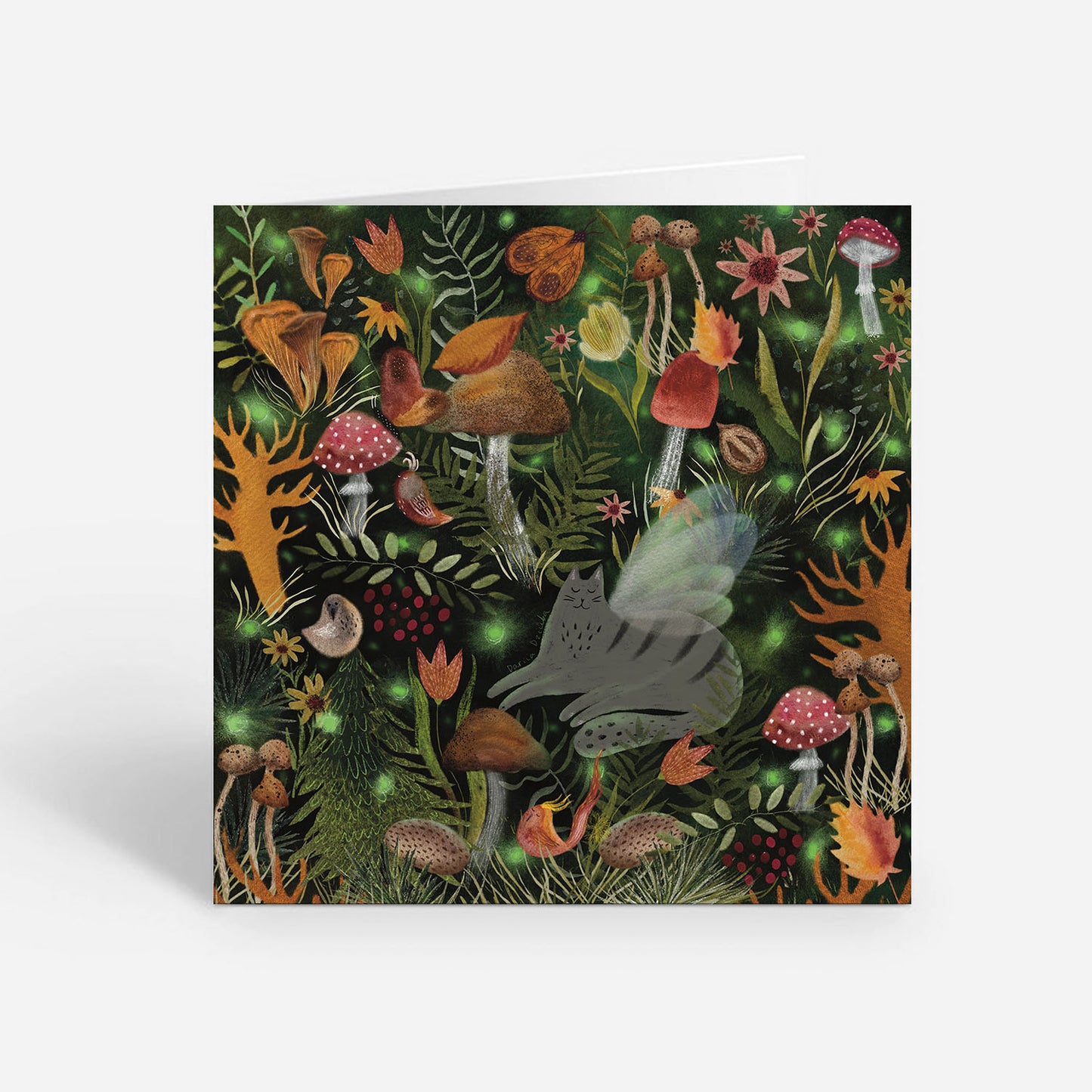 Carte de vœux 5x5 Enchanted Forest Cat – Carte vierge sur le thème du chat magique avec enveloppe, parfaite pour les amoureux des chats et les fans de fantasy