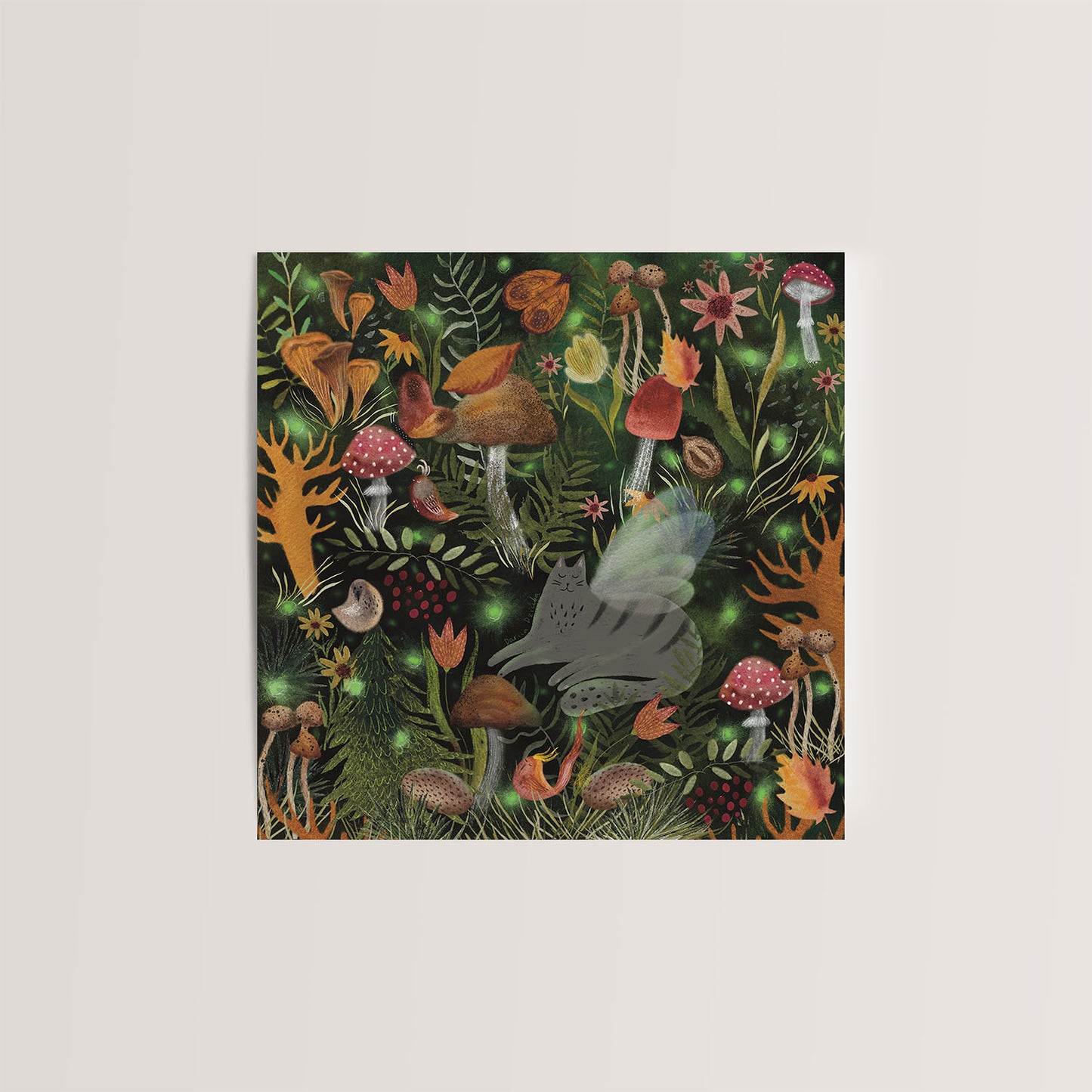 Carte de vœux 5x5 Enchanted Forest Cat – Carte vierge sur le thème du chat magique avec enveloppe, parfaite pour les amoureux des chats et les fans de fantasy