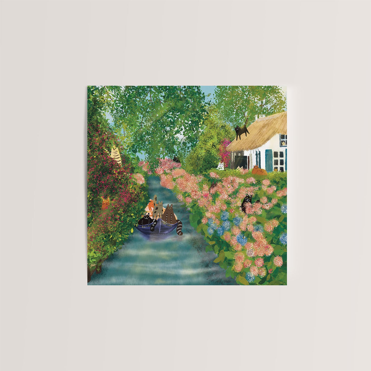 Chats sur un canal: Carte de vœux