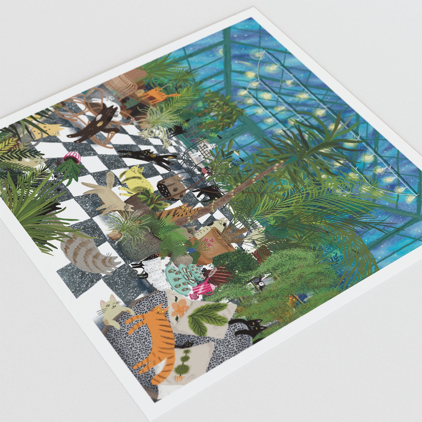 Unframed art print:  Cats In the Greenhouse