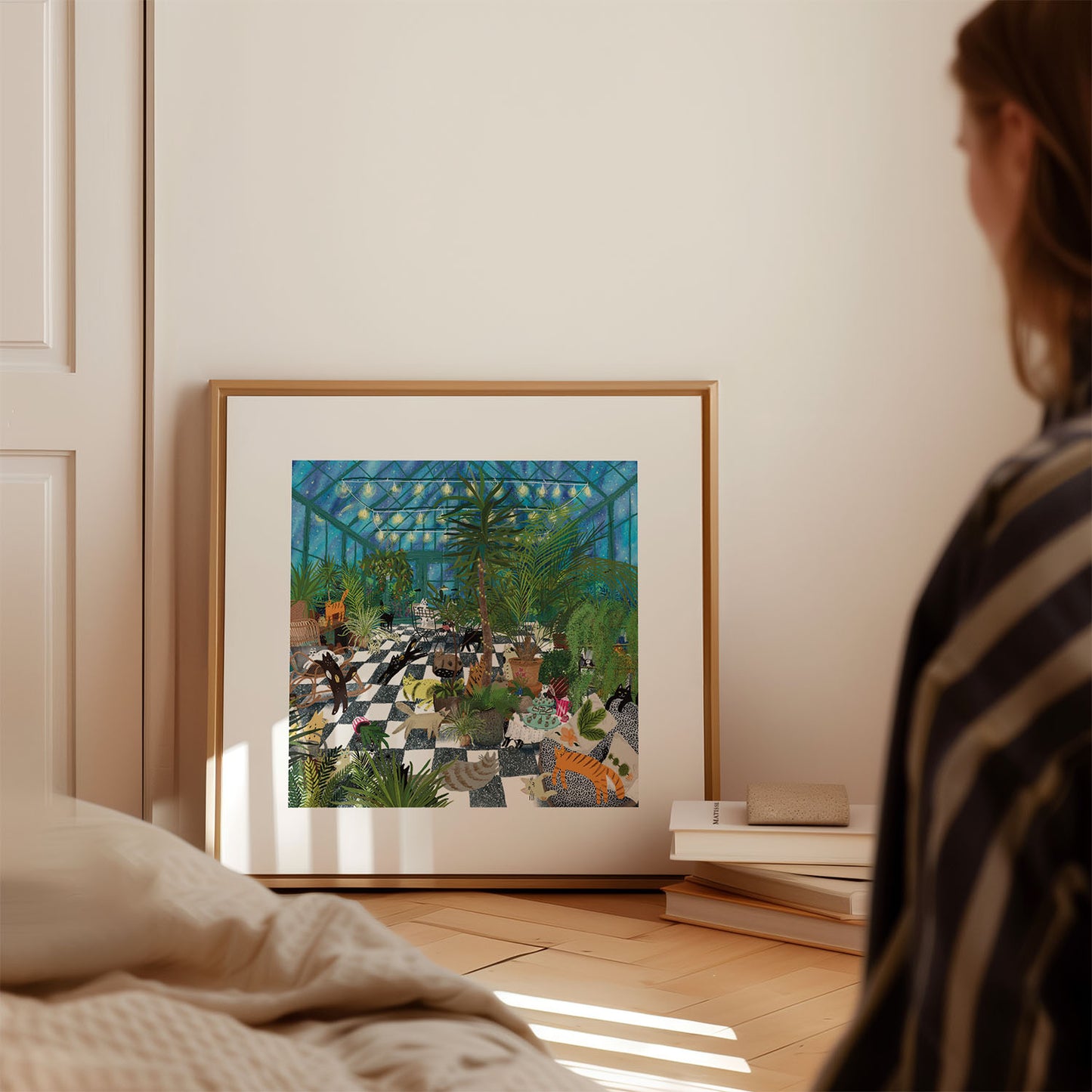 Unframed art print:  Cats In the Greenhouse