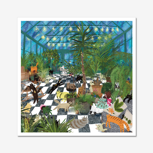 Unframed art print:  Cats In the Greenhouse