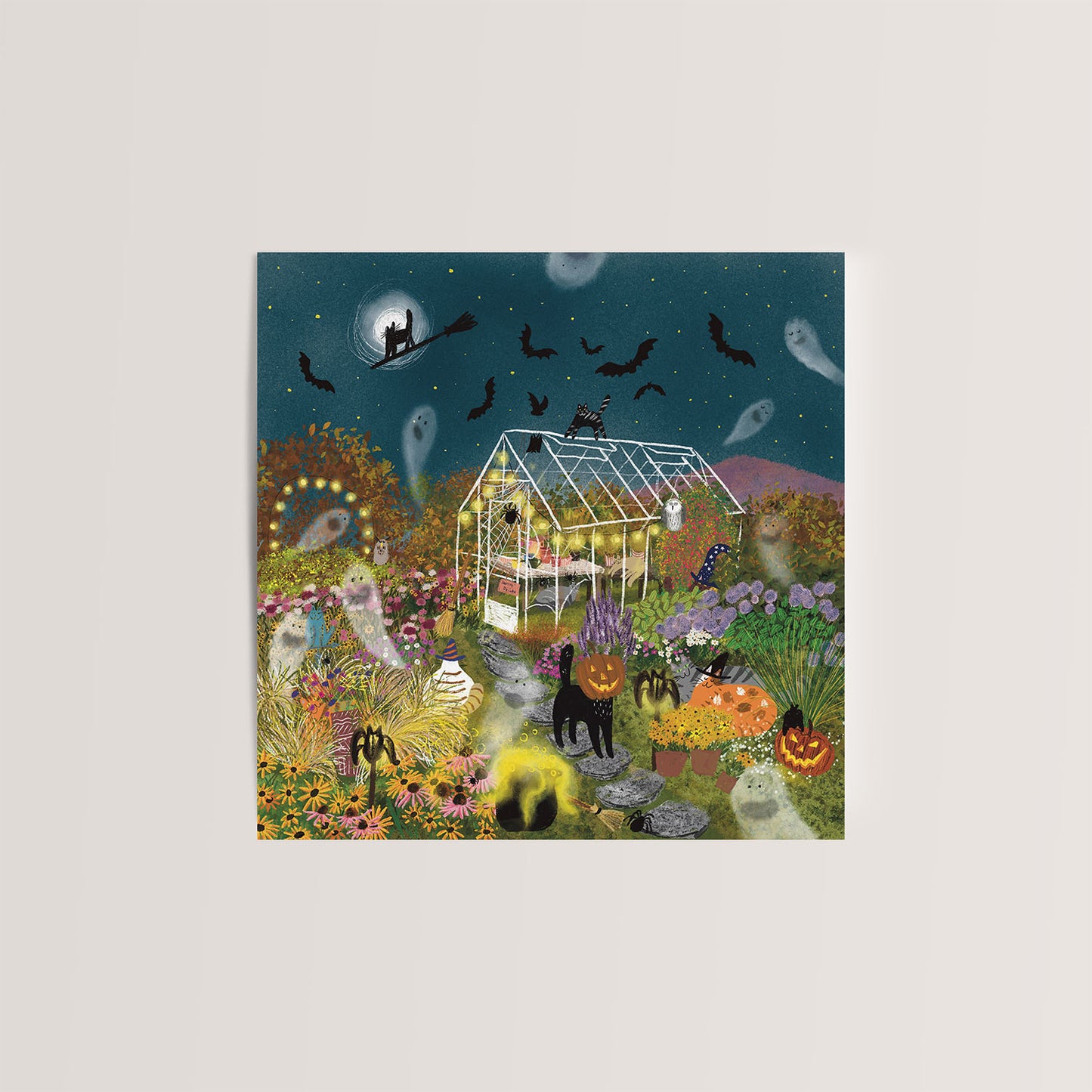 Square Greeting card: Enchanted Halloween Night - Magical
