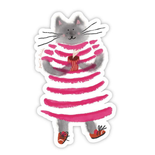 Cat in a Dress and Coffee Sticker