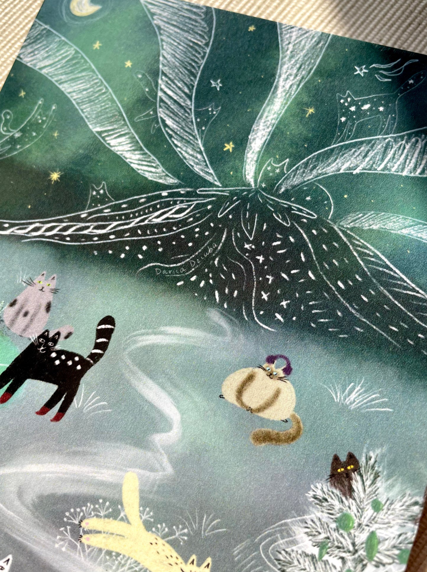 Carte de vœux verticale : Aurora Cats Winter Wonderland