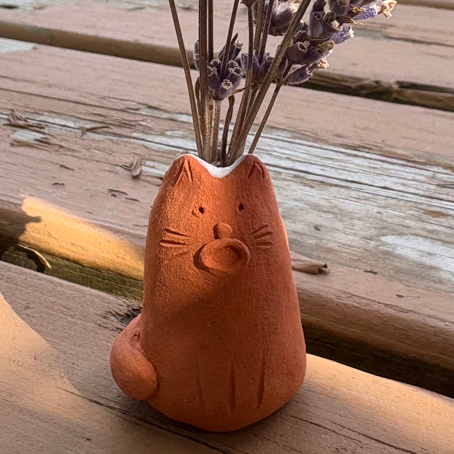 Singing Cat – Terracotta Bud Vase and Whisker Keeper