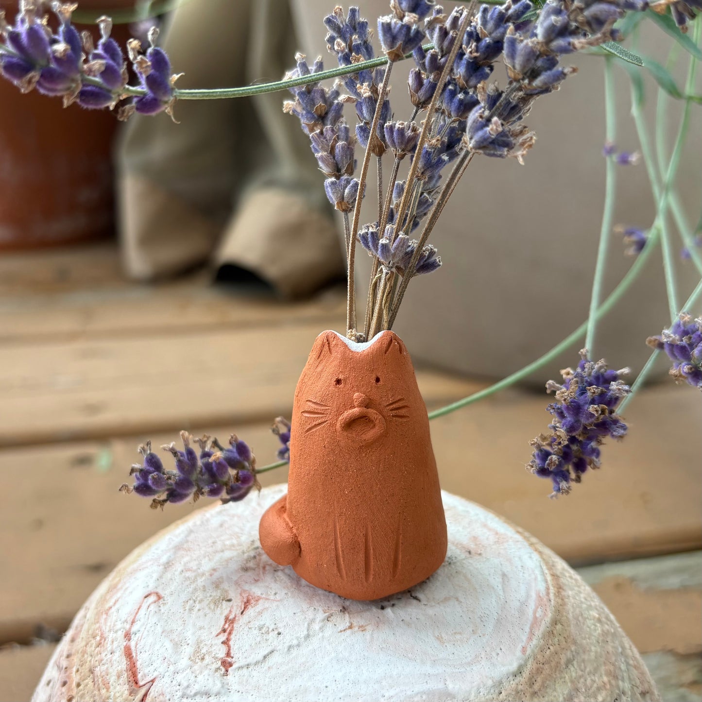 Singing Cat – Terracotta Bud Vase and Whisker Keeper