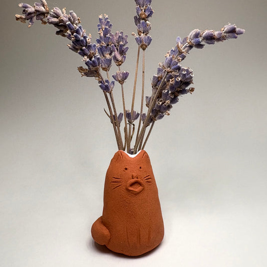 Singing Cat – Terracotta Bud Vase and Whisker Keeper