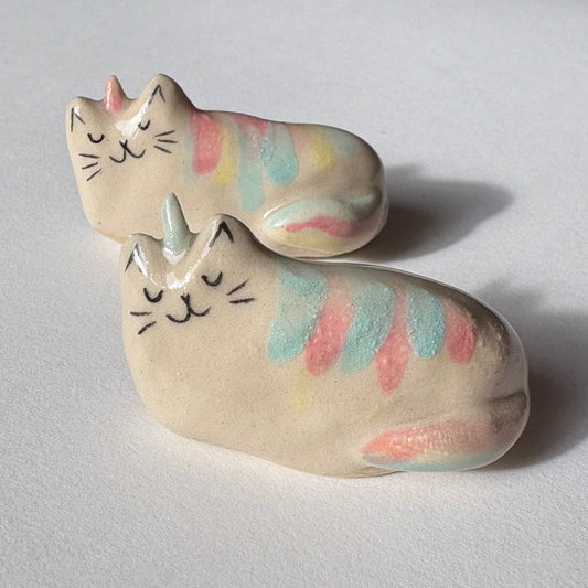 Handmade ceramic cat unicorn figurine