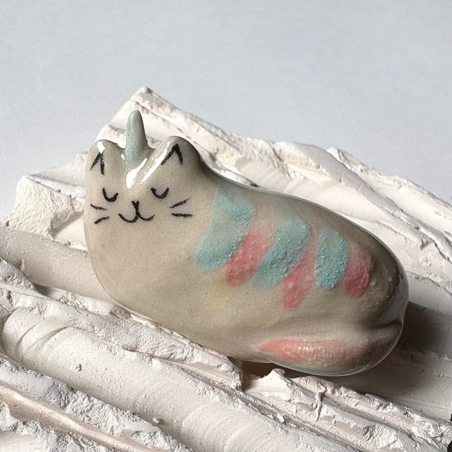 Handmade ceramic cat unicorn figurine