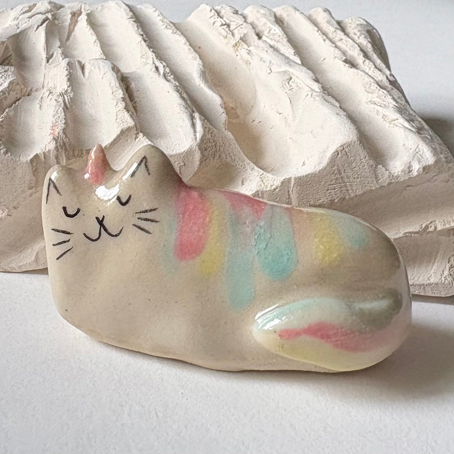 Handmade ceramic cat unicorn figurine