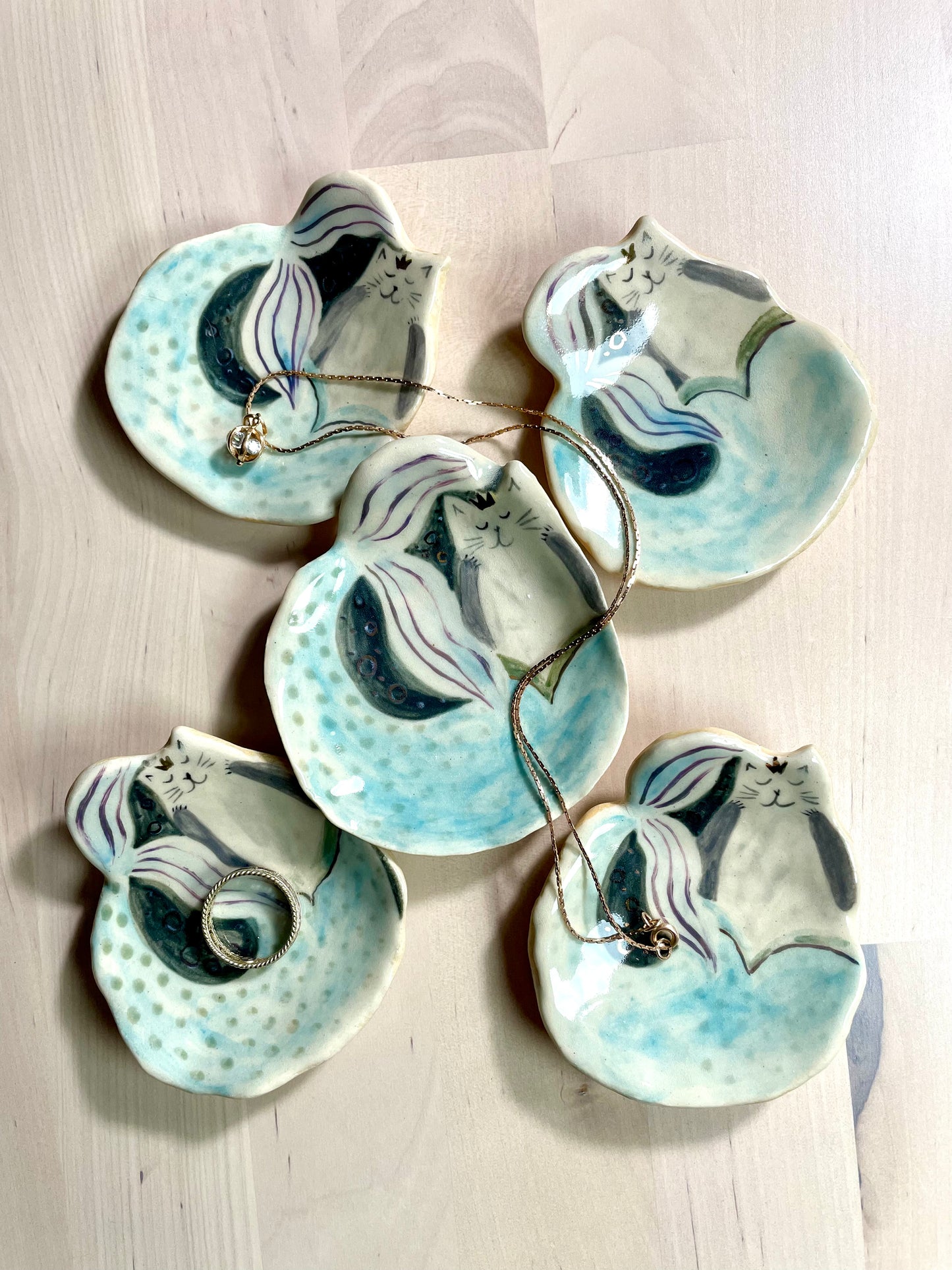 Ceramic: Cat mermaid dishes